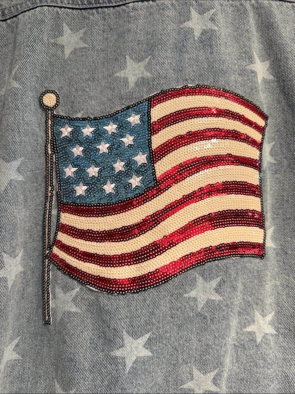 Elizabeth and James Light Blue Star-Print Denim Jacket/flag sequin NWOT - Picture 5 of 5